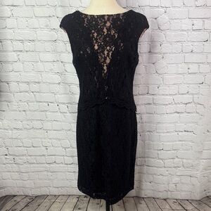 Lauren Ralph Lauren black lace illusion scalloped trim cocktail dress Size 8